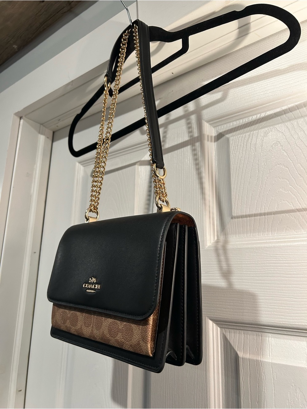 Coach Klare Black Leather & Signature Canvas Crossbody - Picture 2 of 5